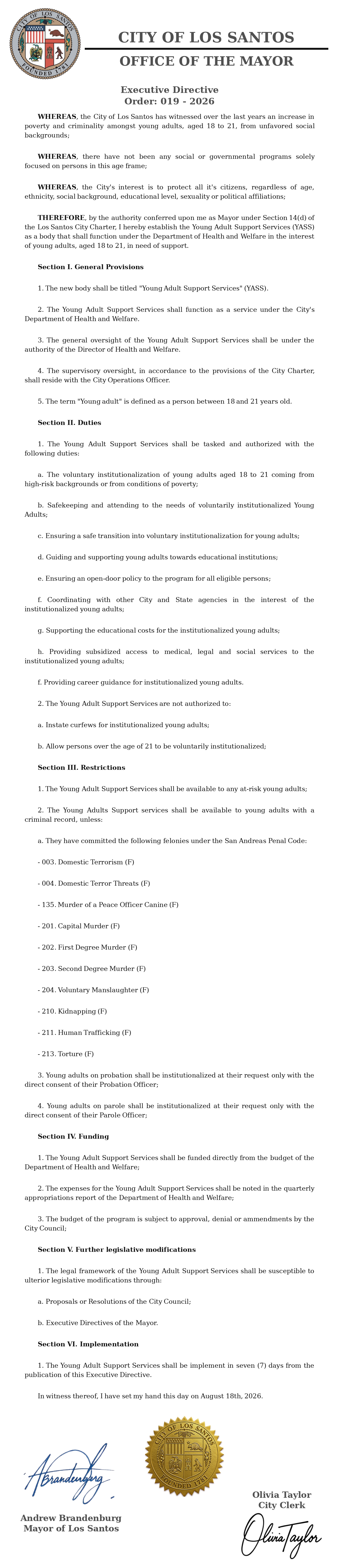 Executive Directive EO 19 - 2026